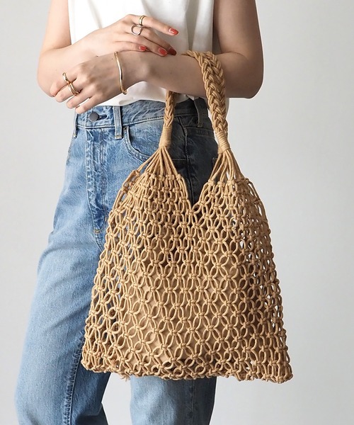Riberry(リベリー)の「巾着付き マクラメ編みトートバッグ(かごバッグ・レディース・ホワイト/ブラウン・FREE)」の19枚目の写真