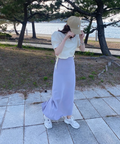 LE MORE（リモア）の「ナローバックスリットスカート（スカート・レディース・ブラック/ベージュ/パープル・FREE）」の4枚目の写真