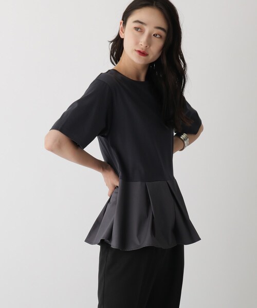 tシャツ スーピマコットン ドッキングペプラムカットソー レディース OPAQUE.CLIP 【シルキースーピマ】ドッキングペプラムカットソー