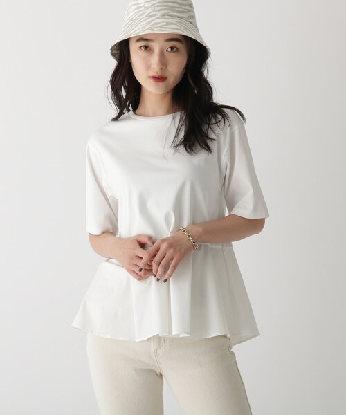 tシャツ スーピマコットン ドッキングペプラムカットソー レディース OPAQUE.CLIP（オペークドットクリップ）の「◇シルキースーピマ