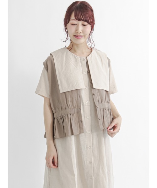 Samansa Mos2（サマンサ モスモス）の「前後着ギャザーベスト（ベスト・レディース・ベージュ/グレー/チャコール・ﾌﾘ-）」の3枚目の写真