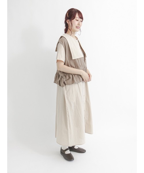 Samansa Mos2（サマンサ モスモス）の「前後着ギャザーベスト（ベスト・レディース・ベージュ/グレー/チャコール・ﾌﾘ-）」の6枚目の写真