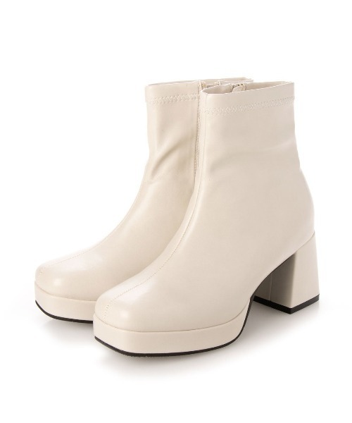 Realta（レアルタ）の「Realta(レアルタ)スクエアートゥストレッチアッパーショートブーツ（ブーツ・レディース・ブラック/ダークブラウン/ホワイト/ブラック系その他・S/M/L/LL）」の12枚目の写真