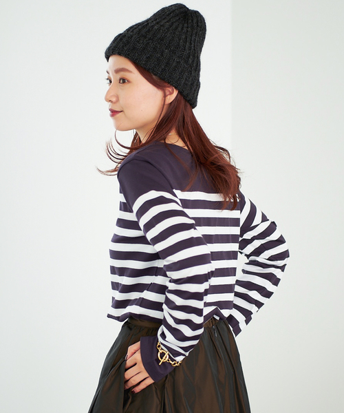 IENA（イエナ）の「SUVIN COTTON ボーダーコンパクトプルオーバー（Tシャツ/カットソー・レディース・ボルドー/ブラックミックス/ブラック系その他・FREE）」の16枚目の写真