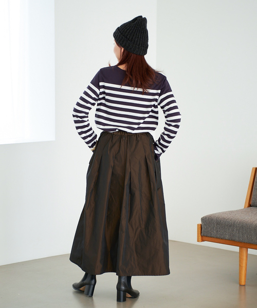 IENA（イエナ）の「SUVIN COTTON ボーダーコンパクトプルオーバー（Tシャツ/カットソー・レディース・ボルドー/ブラックミックス/ブラック系その他・FREE）」の8枚目の写真