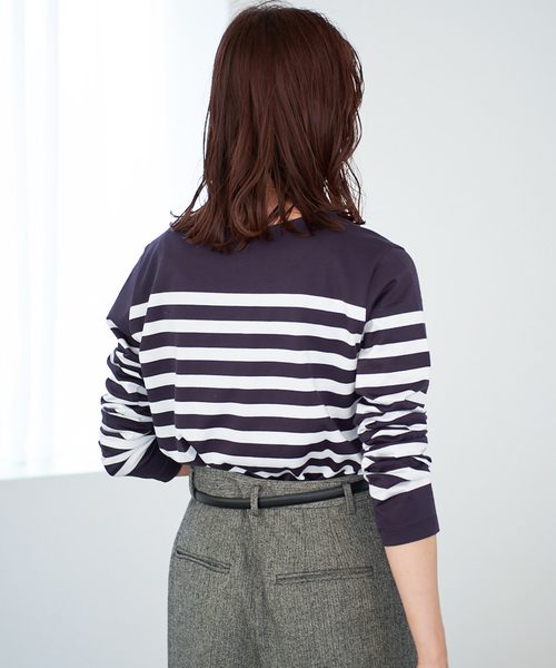 IENA（イエナ）の「SUVIN COTTON ボーダーコンパクトプルオーバー（Tシャツ/カットソー・レディース・ボルドー/ブラックミックス/ブラック系その他・FREE）」の21枚目の写真