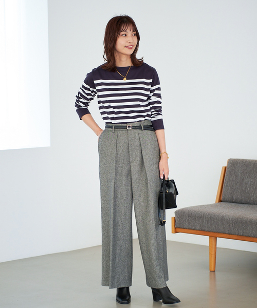 IENA（イエナ）の「SUVIN COTTON ボーダーコンパクトプルオーバー（Tシャツ/カットソー・レディース・ボルドー/ブラックミックス/ブラック系その他・FREE）」の17枚目の写真