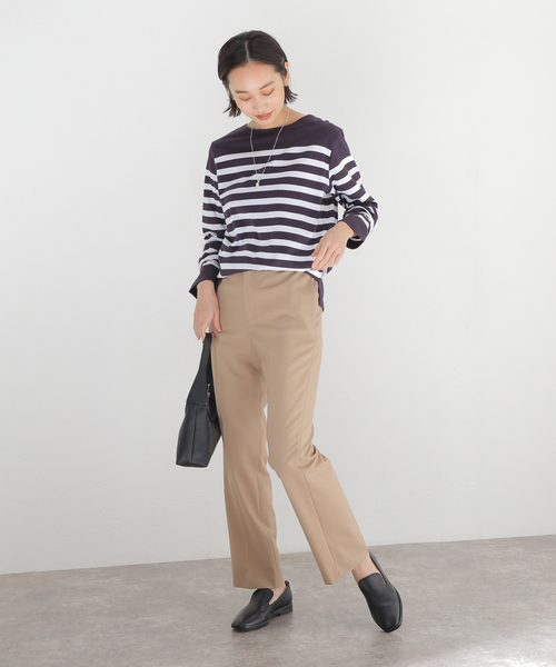 IENA（イエナ）の「SUVIN COTTON ボーダーコンパクトプルオーバー（Tシャツ/カットソー・レディース・ボルドー/ブラックミックス/ブラック系その他・FREE）」の9枚目の写真