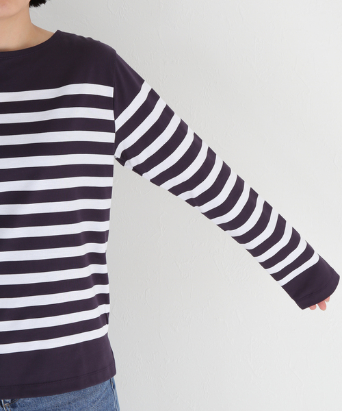 IENA（イエナ）の「SUVIN COTTON ボーダーコンパクトプルオーバー（Tシャツ/カットソー・レディース・ボルドー/ブラックミックス/ブラック系その他・FREE）」の10枚目の写真