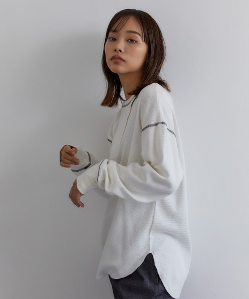 CASA FLINE（カーサフライン）の「フロントスナップサーマルトップス（Tシャツ/カットソー・レディース・ホワイト/ブラック/グレー・FREE）」の6枚目の写真