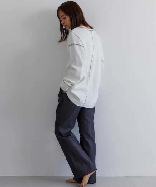 CASA FLINE（カーサフライン）の「フロントスナップサーマルトップス（Tシャツ/カットソー・レディース・ホワイト/ブラック/グレー・FREE）」の4枚目の写真