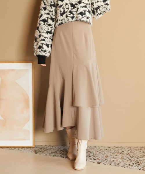 archives(アルシーヴ)の「アシメラッフルティアードスカート(スカート・レディース・モカ/アイボリー/ブラック/ブルー/ベージュ/ミント/ブラウン・MEDIUM/SMALL)」の4枚目の写真