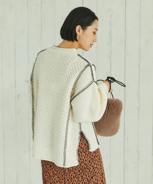 13万 パッチワーク ウールニット プルオーバー ブラック JEANASIS（ジーナシス）の「7Gパッチワークプルオーバー/292334