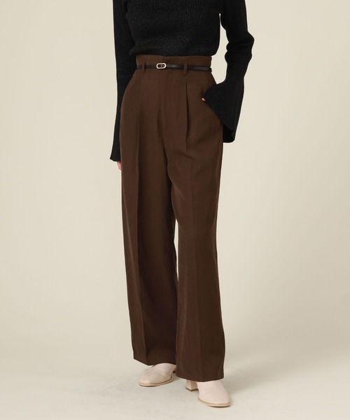 archives（アルシーヴ）の「ベルト付きワイドパンツ（スラックス・レディース・ダークブラウン/ブラック/アイボリー・MEDIUM）」の3枚目の写真