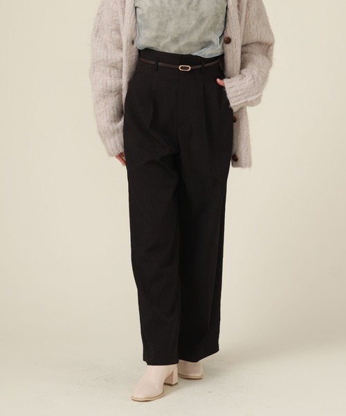 archives（アルシーヴ）の「ベルト付きワイドパンツ（スラックス・レディース・ダークブラウン/ブラック/アイボリー・MEDIUM）」の2枚目の写真