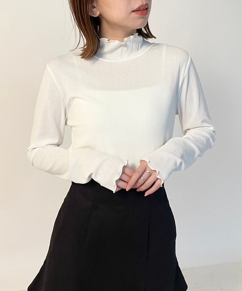 Heather(ヘザー)の「シアーテレコハイネックカットソー 171523(Tシャツ/カットソー・レディース・ベージュ/オフホワイト/ブラック・FREE)」の2枚目の写真