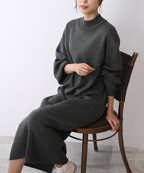 DRESKIP（ドレスキップ）の「◆【今年もモックネックで上品に】ロングニットワンピース（ワンピース・レディース・ベージュ/ライトブルー/ブラウン系/グレー系その他・02/03/04）」の7枚目の写真