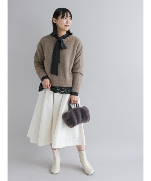 Te chichi CLASSIC(テチチクラシック)の「スカラップレースボウタイブラウス(シャツ/ブラウス・レディース・ブラック/オフホワイト/グリーン・フリ-)」の4枚目の写真