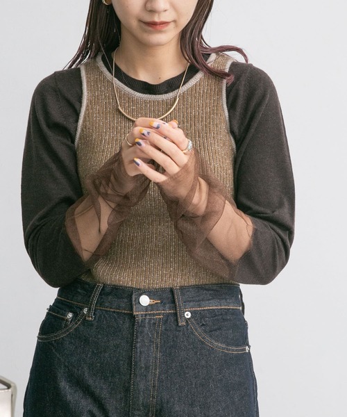 KBF（ケイビーエフ）の「ガラススリーブニット（ニット/セーター・レディース・ベージュ系その他/ブラウン系その他/ブラック系その他・ONE）」の4枚目の写真