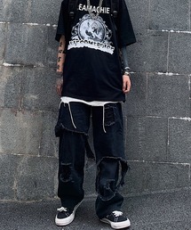 ルーズデザイン ダメージ デニムパンツ