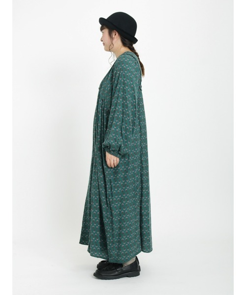 Samansa Mos2（サマンサ モスモス）の「花柄胸元ピンタックワンピース（ワンピース・レディース・ブラック/グリーン/ボルドー・ﾌﾘ-）」の12枚目の写真