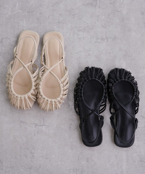 IAMUSE（アイアミューズ）の「クロスデザインストラップ　オーバル編みメッシュサンダル S0796【IAMUSE】（サンダル・レディース・ブラック/アイボリー・40/38/39/36/37）」の8枚目の写真