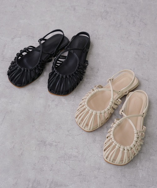 IAMUSE（アイアミューズ）の「クロスデザインストラップ　オーバル編みメッシュサンダル S0796【IAMUSE】（サンダル・レディース・ブラック/アイボリー・40/38/39/36/37）」の9枚目の写真