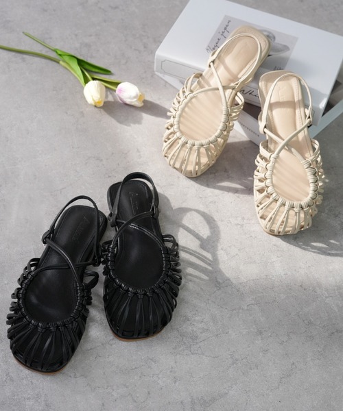 IAMUSE（アイアミューズ）の「クロスデザインストラップ　オーバル編みメッシュサンダル S0796【IAMUSE】（サンダル・レディース・ブラック/アイボリー・40/38/39/36/37）」の3枚目の写真