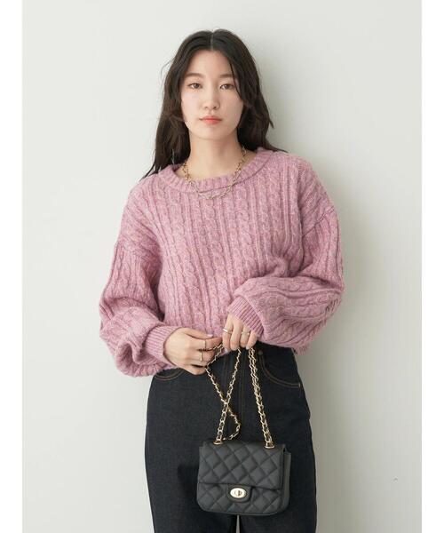 earth music&ecology（アースミュージックアンドエコロジー）の「ショートケーブルニットプルオーバー（ニット/セーター・レディース・アイボリー/ブルー/パープル/ベージュ/イエロー・FREE）」の15枚目の写真