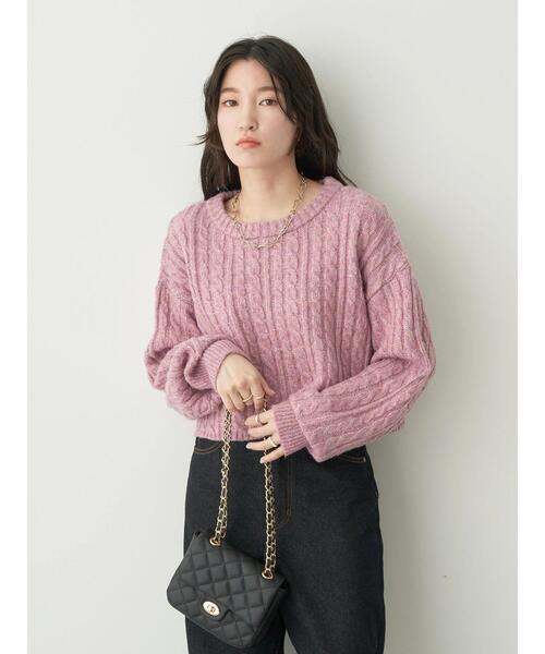 earth music&ecology（アースミュージックアンドエコロジー）の「ショートケーブルニットプルオーバー（ニット/セーター・レディース・アイボリー/ブルー/パープル/ベージュ/イエロー・FREE）」の16枚目の写真