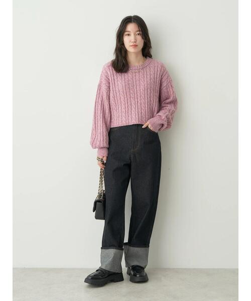 earth music&ecology（アースミュージックアンドエコロジー）の「ショートケーブルニットプルオーバー（ニット/セーター・レディース・アイボリー/ブルー/パープル/ベージュ/イエロー・FREE）」の19枚目の写真