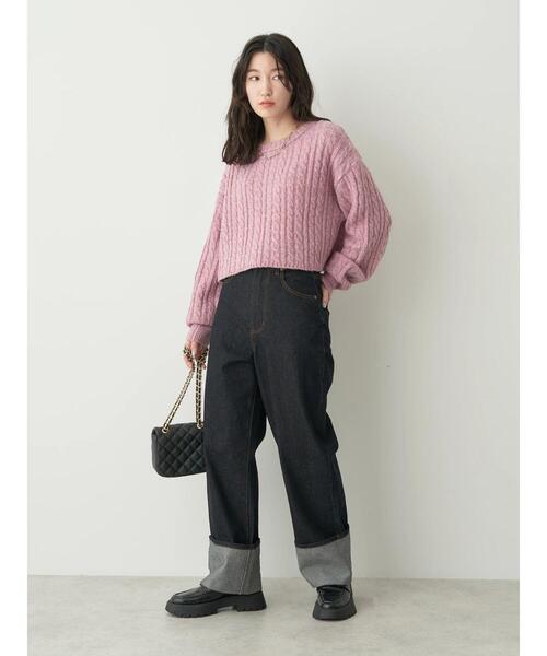 earth music&ecology（アースミュージックアンドエコロジー）の「ショートケーブルニットプルオーバー（ニット/セーター・レディース・アイボリー/ブルー/パープル/ベージュ/イエロー・FREE）」の20枚目の写真