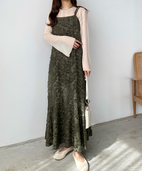 callautia（カラウティア）の「ジャガードキャミワンピース（ワンピース・レディース・グリーン/アイボリー/ブラック/ブラウン/グレー/ホワイト系その他2/ブラック系その他2/ブラック系その他/ホワイト系その他・SMALL/MEDIUM/LARGE/X-LARGE）」の10枚目の写真