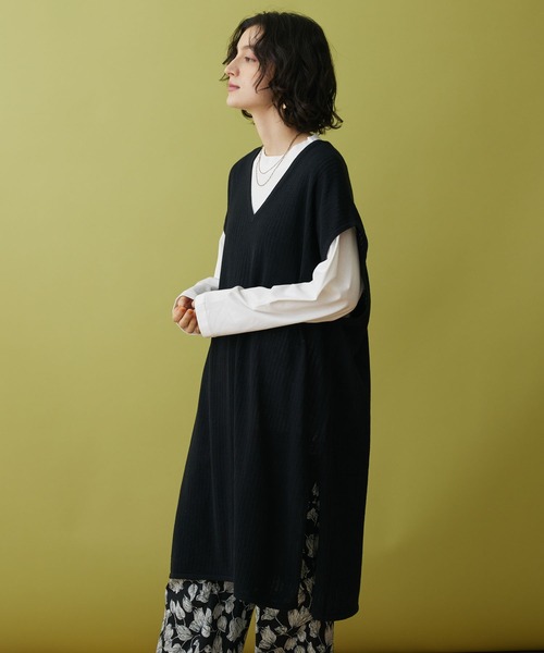 CRAFT STANDARD BOUTIQUE（クラフトスタンダードブティック）の「ジレニットワンピース（ワンピース・レディース・イエロー/ブラック/サックスブルー・FREE）」の2枚目の写真