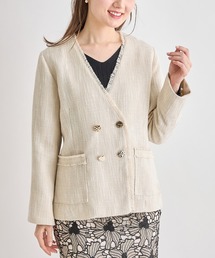 tocco closet | ポケット付きフリンジツイードノーカラージャケット(ノーカラージャケット)