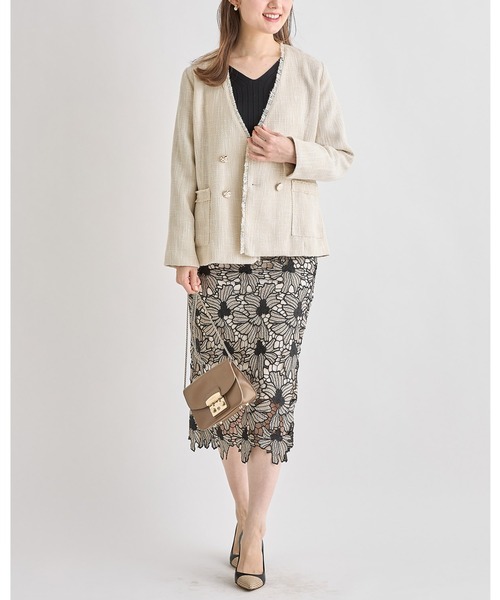 tocco closet（トッコ　クローゼット）の「ポケット付きフリンジツイードノーカラージャケット（ノーカラージャケット・レディース・ブラック/サックスブルー/アイボリー・M）」の22枚目の写真