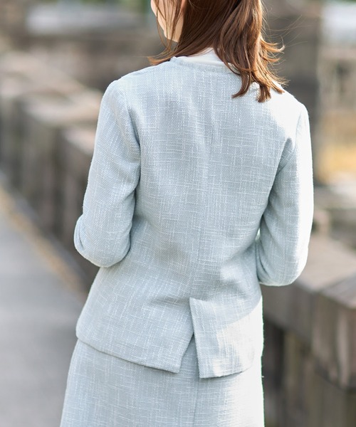 tocco closet（トッコ　クローゼット）の「ポケット付きフリンジツイードノーカラージャケット（ノーカラージャケット・レディース・ブラック/サックスブルー/アイボリー・M）」の20枚目の写真