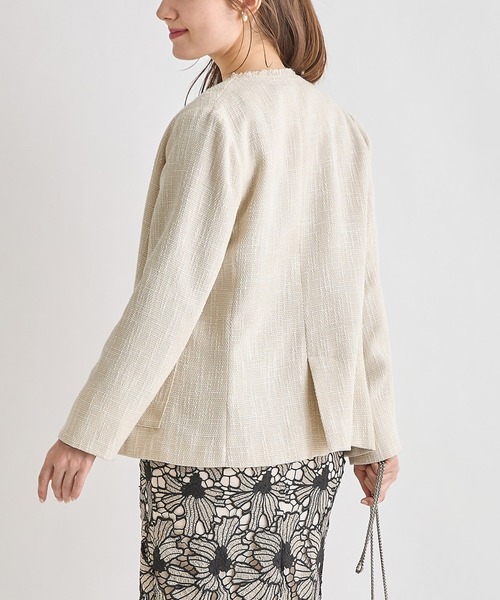 tocco closet（トッコ　クローゼット）の「ポケット付きフリンジツイードノーカラージャケット（ノーカラージャケット・レディース・ブラック/サックスブルー/アイボリー・M）」の19枚目の写真