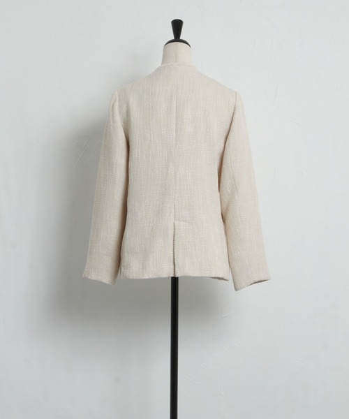 tocco closet（トッコ　クローゼット）の「ポケット付きフリンジツイードノーカラージャケット（ノーカラージャケット・レディース・ブラック/サックスブルー/アイボリー・M）」の15枚目の写真