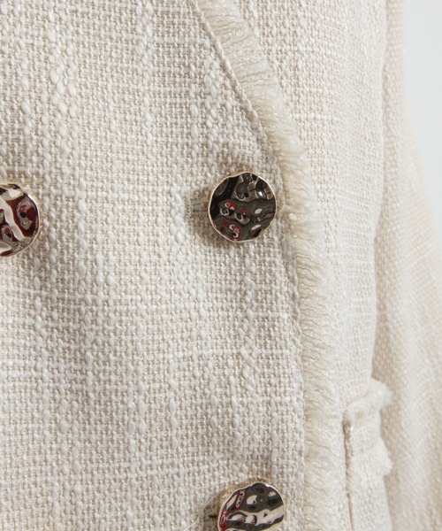 tocco closet（トッコ　クローゼット）の「ポケット付きフリンジツイードノーカラージャケット（ノーカラージャケット・レディース・ブラック/サックスブルー/アイボリー・M）」の21枚目の写真