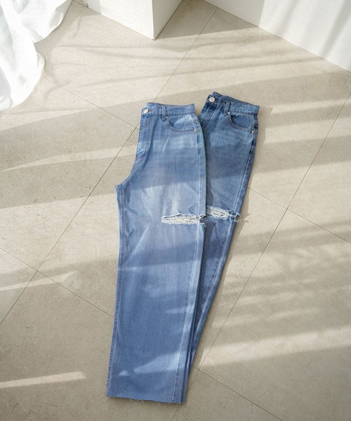 rectangle（レクタングル）の「スラッシュカットデニムパンツ（デニムパンツ・レディース・ライトブルー/ブルー/オフホワイト・SMALL/MEDIUM）」の4枚目の写真