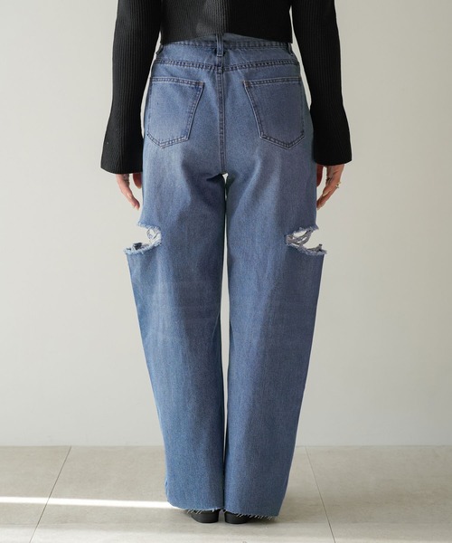 rectangle（レクタングル）の「スラッシュカットデニムパンツ（デニムパンツ・レディース・ライトブルー/ブルー/オフホワイト・SMALL/MEDIUM）」の6枚目の写真