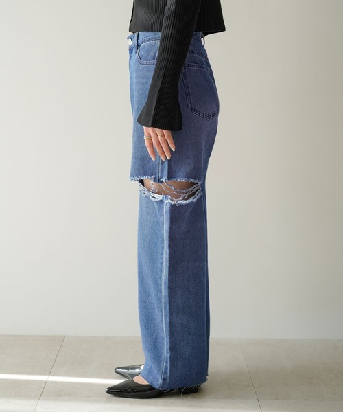 rectangle（レクタングル）の「スラッシュカットデニムパンツ（デニムパンツ・レディース・ライトブルー/ブルー/オフホワイト・SMALL/MEDIUM）」の7枚目の写真