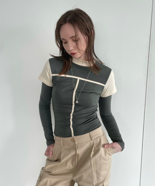 Didot.showroom（ディドット ショールーム）の「レイヤードボトルネックラインT（Tシャツ/カットソー・レディース・カーキ/チャコール/ホワイト・FREE）」の3枚目の写真