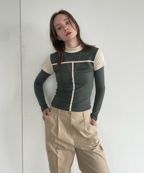 Didot.showroom（ディドット ショールーム）の「レイヤードボトルネックラインT（Tシャツ/カットソー・レディース・カーキ/チャコール/ホワイト・FREE）」の18枚目の写真