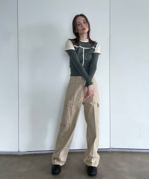 Didot.showroom（ディドット ショールーム）の「レイヤードボトルネックラインT（Tシャツ/カットソー・レディース・カーキ/チャコール/ホワイト・FREE）」の20枚目の写真