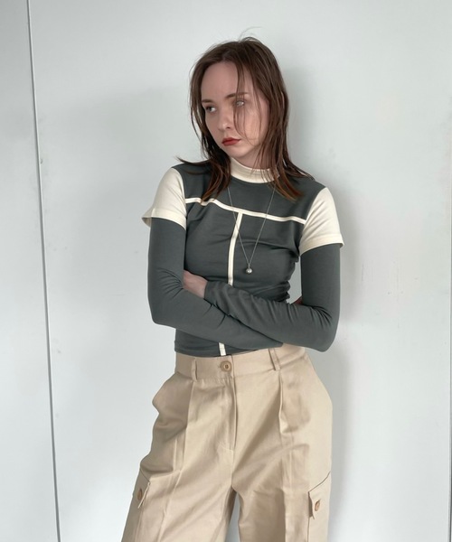 Didot.showroom（ディドット ショールーム）の「レイヤードボトルネックラインT（Tシャツ/カットソー・レディース・カーキ/チャコール/ホワイト・FREE）」の21枚目の写真