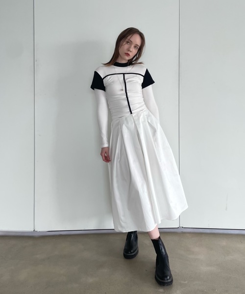 Didot.showroom（ディドット ショールーム）の「レイヤードボトルネックラインT（Tシャツ/カットソー・レディース・カーキ/チャコール/ホワイト・FREE）」の5枚目の写真