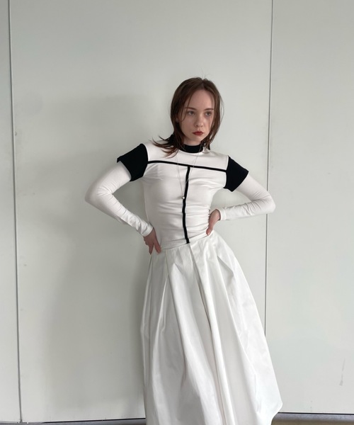 Didot.showroom（ディドット ショールーム）の「レイヤードボトルネックラインT（Tシャツ/カットソー・レディース・カーキ/チャコール/ホワイト・FREE）」の6枚目の写真