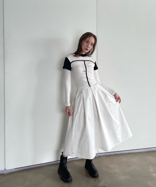 Didot.showroom（ディドット ショールーム）の「レイヤードボトルネックラインT（Tシャツ/カットソー・レディース・カーキ/チャコール/ホワイト・FREE）」の8枚目の写真